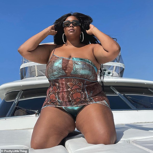 Striking: Lizzo hit all the right notes this week as she modeled some of the latest distinctive outfits from PrettyLittleThing