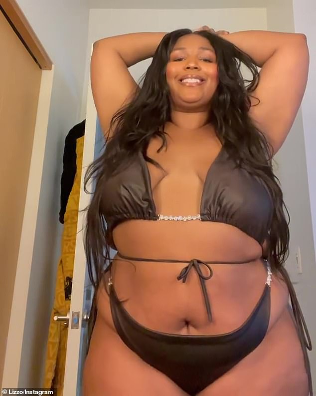 Feeling herself: Three-time Grammy winner Lizzo flaunted her 'fine' 5ft10in ʙικιɴι body in a slideshow and video she posted Sunday