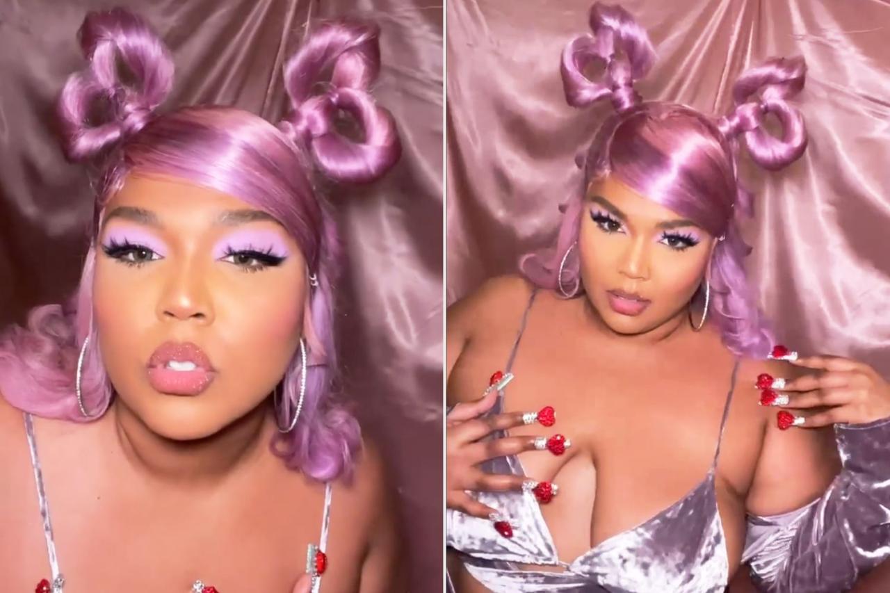 Lizzo Hosts Galentine's Day Piercing Party in Purple Velvet Lingerie