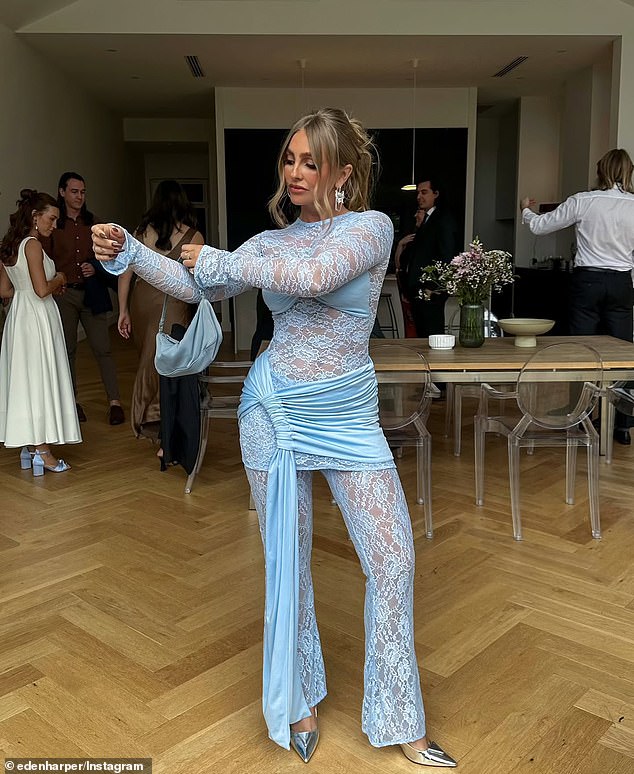 Eden Harper (pictured) has opted for a very racy ensemble for a friend's wedding