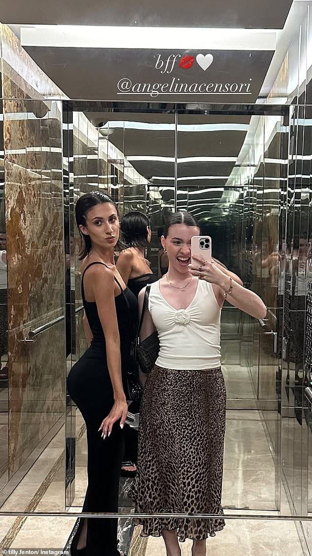 Angelina Censori (left), the younger sibling of rapper Kanye West 's wife Bianca, turned heads on Sunday